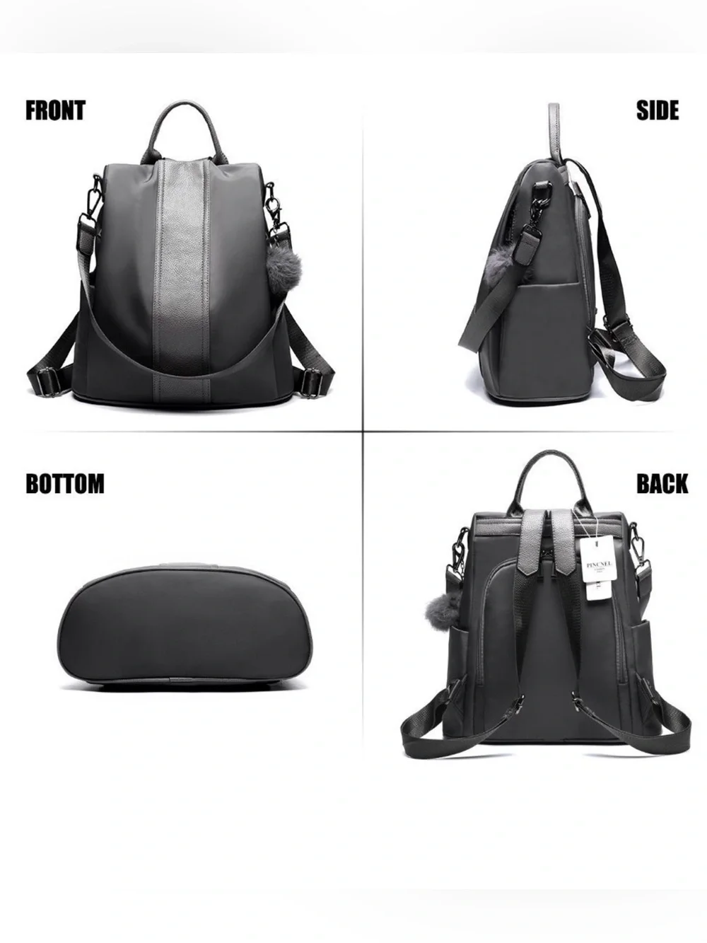 Convertible Grey Two-Tone Backpack Tote - Women's Bag